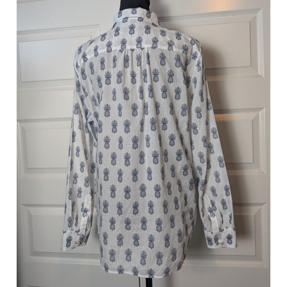 Talbots Size M Blouse Pineapple Medallion Lightweight Button Up Cotton Chic - Picture 3 of 10